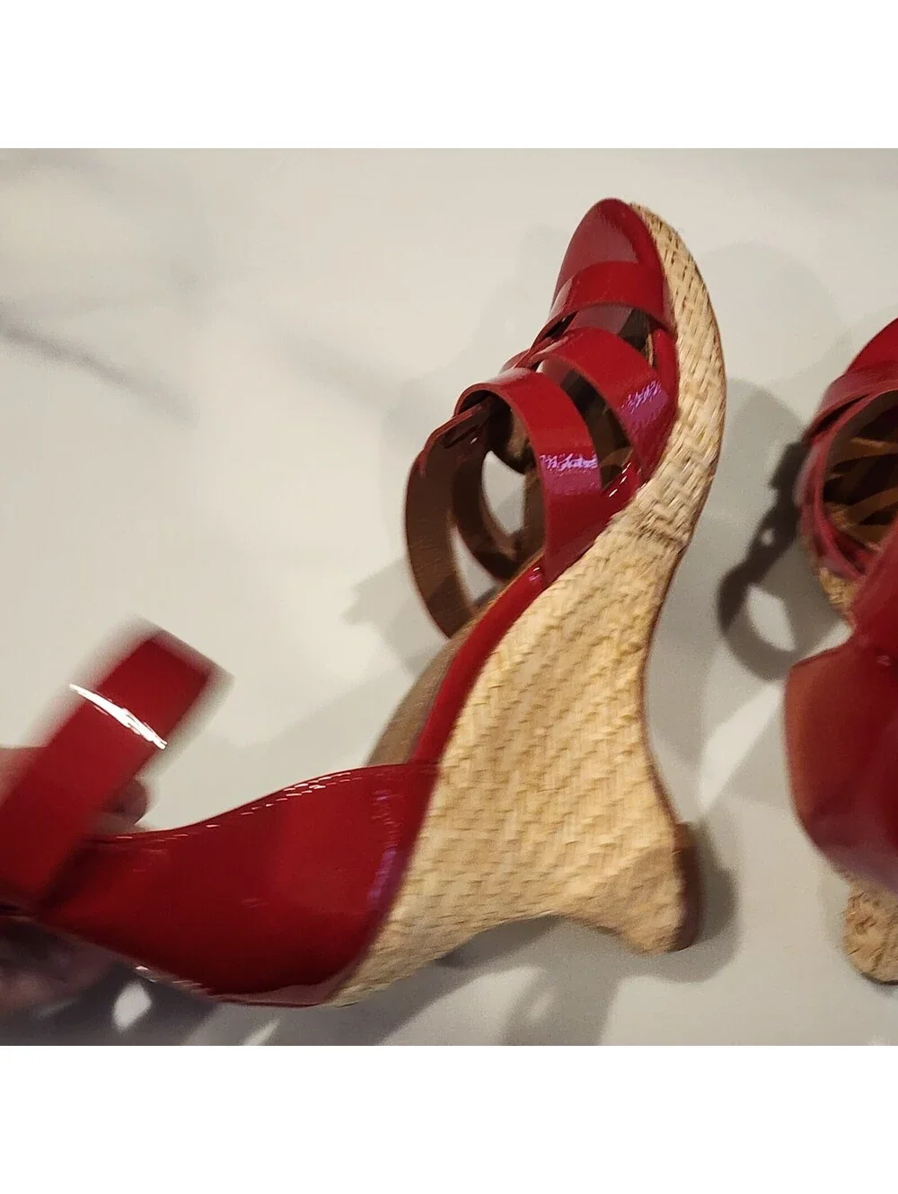 Donald J Pliner Red Patent Leather Espadrille Wedge Sandals Size 6.5